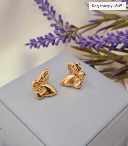 Сережки гвіздки "Метелики" в Зірочках з Блискучих камінців, 1,2см, XUPING 18K 118145 фото 3