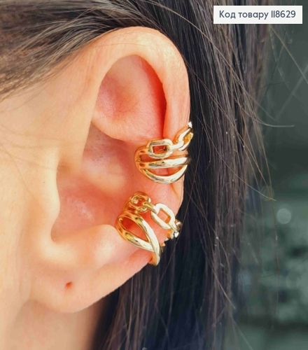 Серьги кафы на хрящик уха, имитация цепочки и бесконечности (1пара), 0,9см, Xuping 18К 118629 фото 2