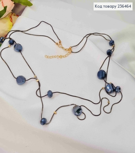 Бижутерия на шею двойная с гранеными бусинами, 80+6м, темно-синего цвета. 236464 фото 3