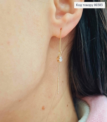 Серьги протяжки 7см, с квадратным камешком 4мм. Xuping 18K 116583 фото 2