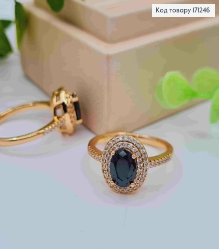 Перстень з Чорним каменем в оправі з Блискучих камінців, Xuping 18К 171246 фото 2