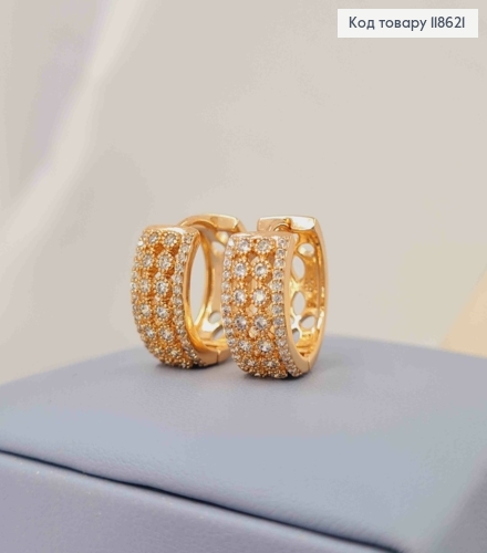 Серьги кольца "Ажурные" украшены Блестящими камешками, ширина 7мм, диаметр 1,7см, Xuping 18К. 118621 фото 3