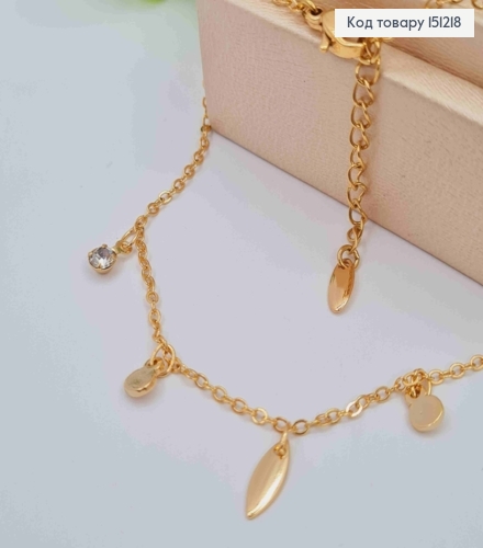 Браслет на ногу с подвесными камешками и Листиком, длина 23+3см, Xuping 18K 151218 фото 2