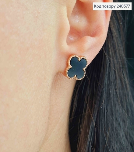 Серьги гвоздики с черной эмалькой, "Van Cleef", 1,3см, сталь Stainless Steel 240377 фото 2