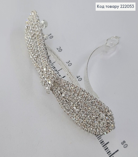 Заколка автомат срібна з камінцями бантик овальний 222053 фото 2