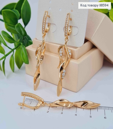 Серьги с подвижной подвеской "Веточка" с Блестящими камешками, 1,7+4,2см, англ. застежка, Xuping 18К 118594 фото 2