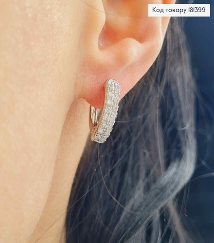 Серьги родованные, пластинки в каминах, 1,5см, шир.4см, Xuping 181399 фото 2