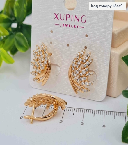 Серьги "Крылья Феникса" украшены Блестящими камешками, 1,9см, английская застежка, XUPING 18K 118449 фото 2