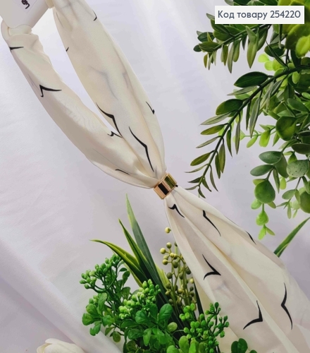 Хустка з колечком, кольору Айворі з малюнком "Пташки", 70*70см, 100% поліестр (шовк) 254220 фото 2