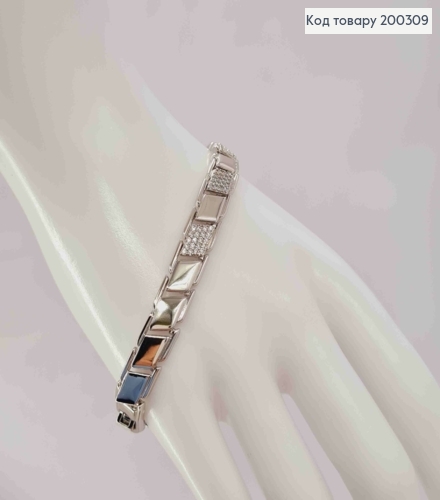 Браслет родований плетіння Пластинами з Блискучими камінцями, довж. 17+2см, Xuping 200309 фото 3