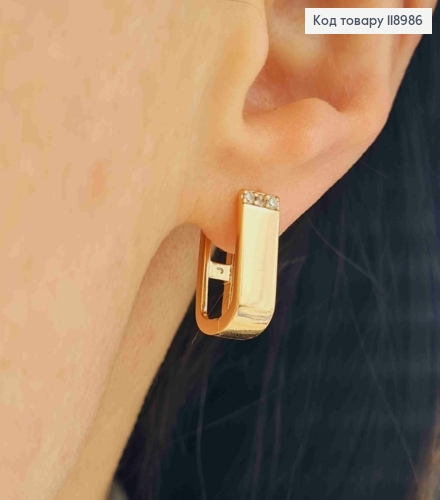 Сережки кільця "Овальні" з камінцями, ширина 0,5см, довжина 1,5см,  Xuping 18K 118986 фото 2