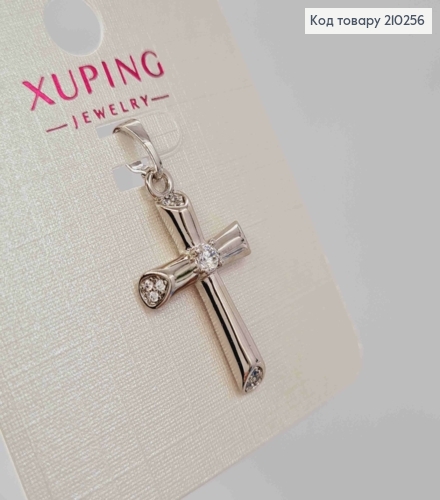 Крестик родованный с Блестящими камнями по краям, 2,4*1,5см, Xuping 210256 фото 2