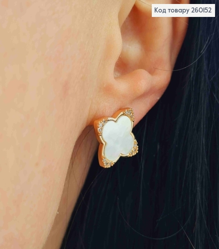 Серьги гвоздики медного цвета Van Cleef с перламутровой эмалью и камнями, 1,6см, сталь XianGuang 260152 фото 2