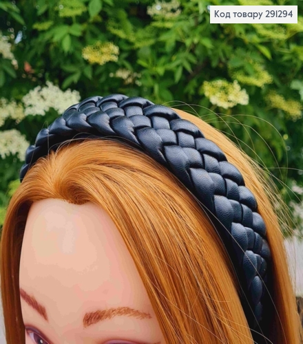 Обруч з екошкіри, плетений Косичка, ЧОРНОГО кольору, шир. 3см 291294 фото 3
