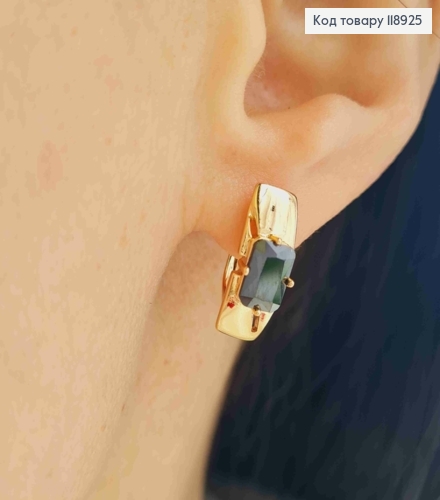 Серьги Прямоугольные с Черным камнем, 1,6см, английская застежка, Xuping 18K 118925 фото 2