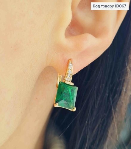 Серьги с зеленым квадратным камнем, 2см, английская застежка, XUPING 18K 119067 фото 2