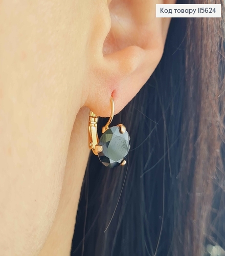 Серьги с большим черным камешком 1см, Франц. зам. Xuping 18K 115624 фото 2