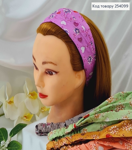 Повязка – чалма, на резинке, с цветами и сердечками, в ассорт. 254099 фото 2