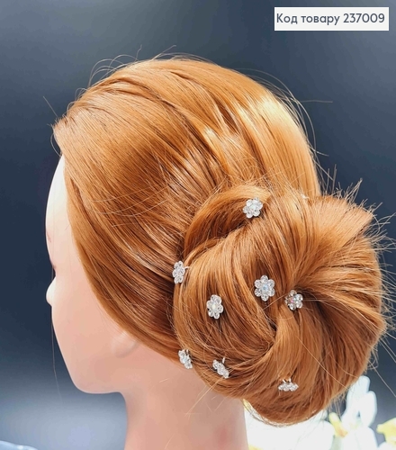 Шпилька - рогач Квіточка 1,1см з камінцями срібна  237009 фото 2