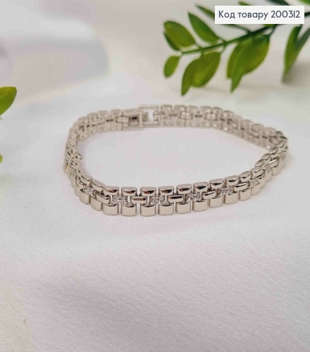 Браслет родований, плетіння Фігурними пластинками з камінцями, ширина 6мм, довжина 19см, Xuping 200312 фото 2