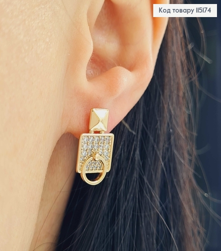 Серьги "Духи с колечком" в камешках, 1,8 см*1см англ. заст. Xuping 18K 115174 фото 2