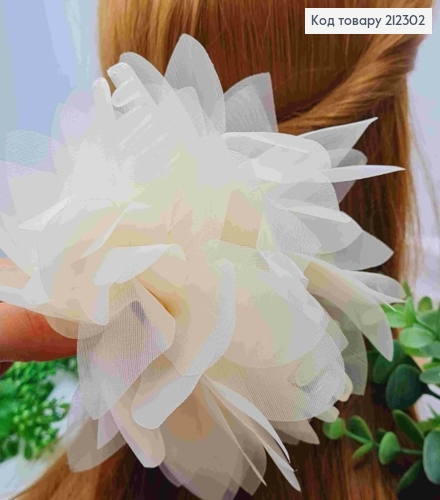 Краб пластик с "БАНТОМ" из органзы и черным камнем, 13 см, Кремового цвета. 212302 фото 2