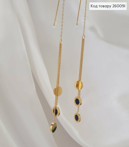 Сережки протяжні на ланцюжку "Римський Годинник", лимонного кольору, 11см, сталь Stainless Steel 260091 фото 2