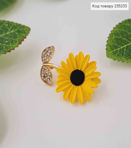 Брошь металл, Подсолнечник с камешками, 4см 235233 фото 2