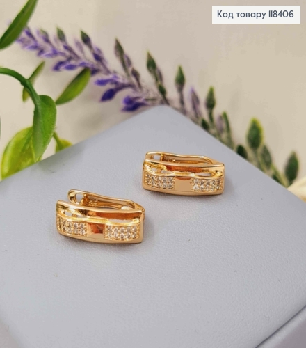 Сережки "Прямокутні" прикрашені Яскравими камінцями, 1,6см, англійська застібка, Xuping 18К 118406 фото 2