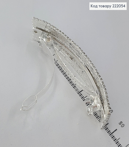 Заколка автомат срібна з камінцями прямокутні 222054 фото 2