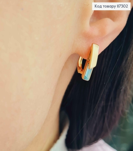 Серьги прямоугольные с квадратным голубым камешком сваровски, длина 1,6, англ. застежка, XUPING 18K 117302 фото 2