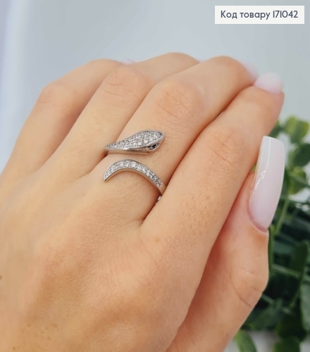 Кольцо родованное "Змейка" украшено Блестящими камнями, Xuping  171042 фото 3