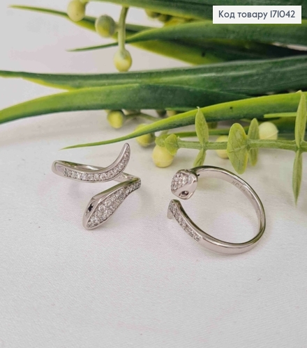 Кольцо родованное "Змейка" украшено Блестящими камнями, Xuping  171042 фото 2