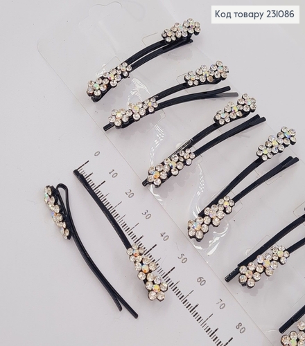 Невидимка металл 6,3 см черная с цветами 2 шт / уп цена за уп. 231086 фото 2