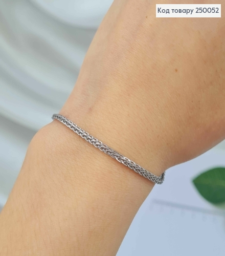 Браслет срібного кольору, ширина 3мм, довжина 19+3см, сталь Stainless Steel 250052 фото 2