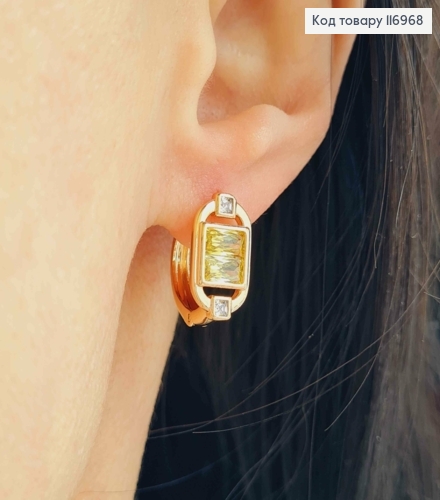 Серьги кольца, с овальным элементом и квадратным Желтым камешком, 1,5см, Xuping 18K 116968 фото 2