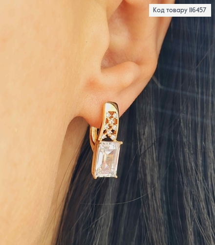 Серьги Пряжка с большим белым камнем, 2см, англ. зам. Xuping 18К 116457 фото 2