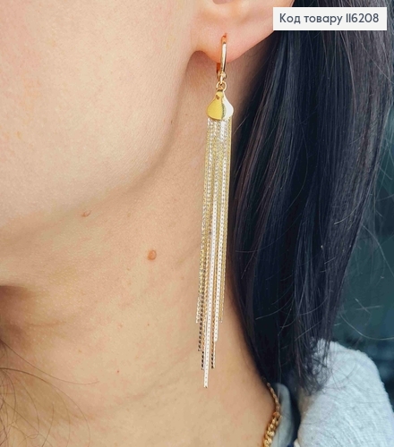 Серьги кольца 1см, с подвесками плоскими ниточками 7см, Xuping 18K 116208 фото 3