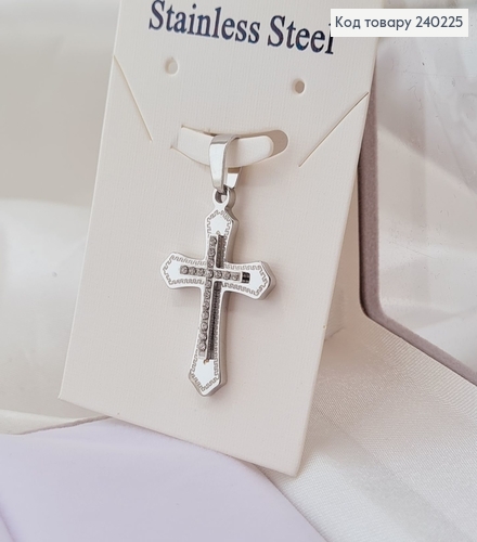 Крестик родированый с камнями, 3*2см, Stainless Steel 240225 фото 2