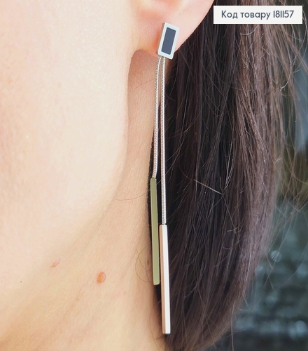 Серьги, гвоздики прямоугольник с черной эмалью, двумя точками с палочками 7см, Xuping 181157 фото 2