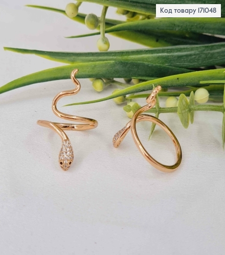 Кольцо "Змейка" с Блестящими камешками, Xuping 18К 171048 фото 2