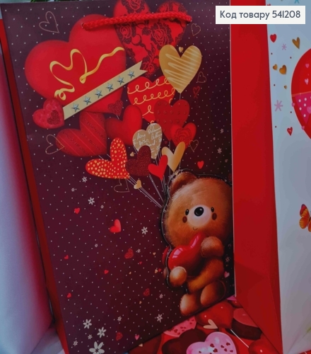 Пакет бумажный с 3D наклейкой "Медвежонок с Воздушными шариками", 32*26*10см, в ассортименте 541208 фото 2