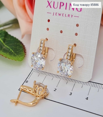 Серьги, "Глория" с большим камешком, 1,7см, англ. зам. Xuping 18K 115886 фото 2