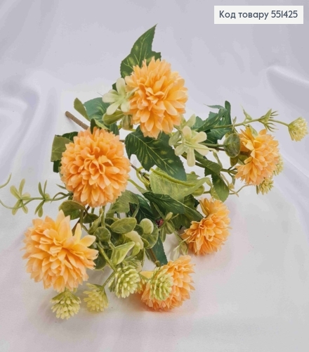 Искусственная композиция Хризантемы, КРЕМОВА-ПЕРСИКОВОГО цвета, 6 веточек, 6 цветов, высота 29см 551425 фото 2