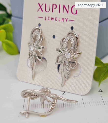 Серьги родованные "Цветок" с Блестящими камнями, 2,6см, английская застежка, Xuping 181712 фото 2