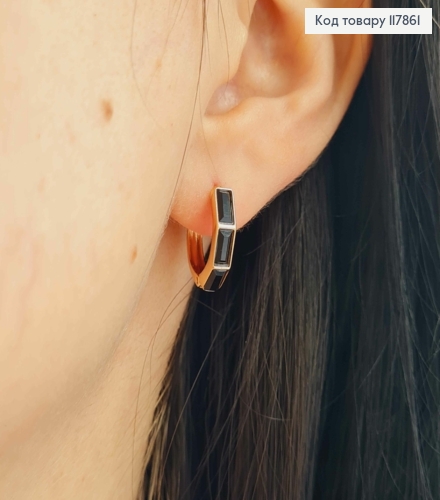 Серьги кольца с тремя Черными камешками сваровски, диаметр 1,7см, Xuping 18К 117861 фото 2