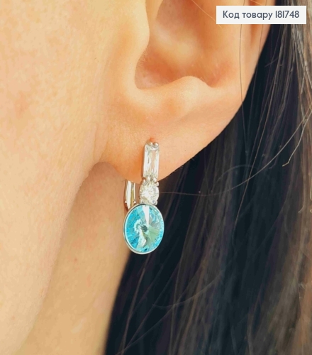 Сережки украшены камнями и Голубым камнем Сваровски, 1,7см, англ. застежка, Xuping 181748 фото 2
