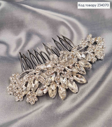Гребінь для волосся  в камінцях 10см , срібного кольору 234070 фото 3