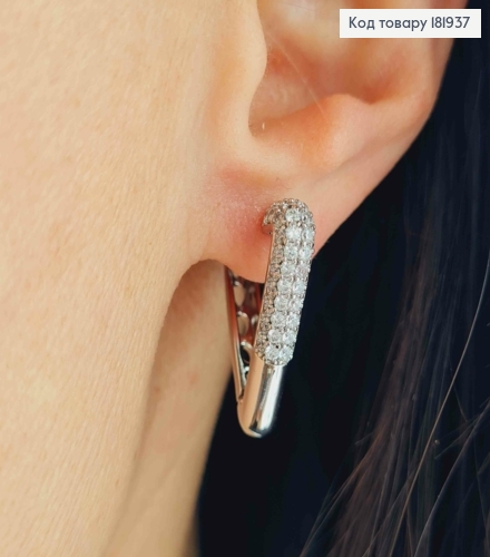 Серьги родованные кольца "Треугольники" с Блестящими камешками, 2,4см, XUPING 181937 фото 2