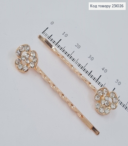 Заколка невидимка металл золото Цветы в асс. 2 шт / уп цена за уп. 231026 фото 6